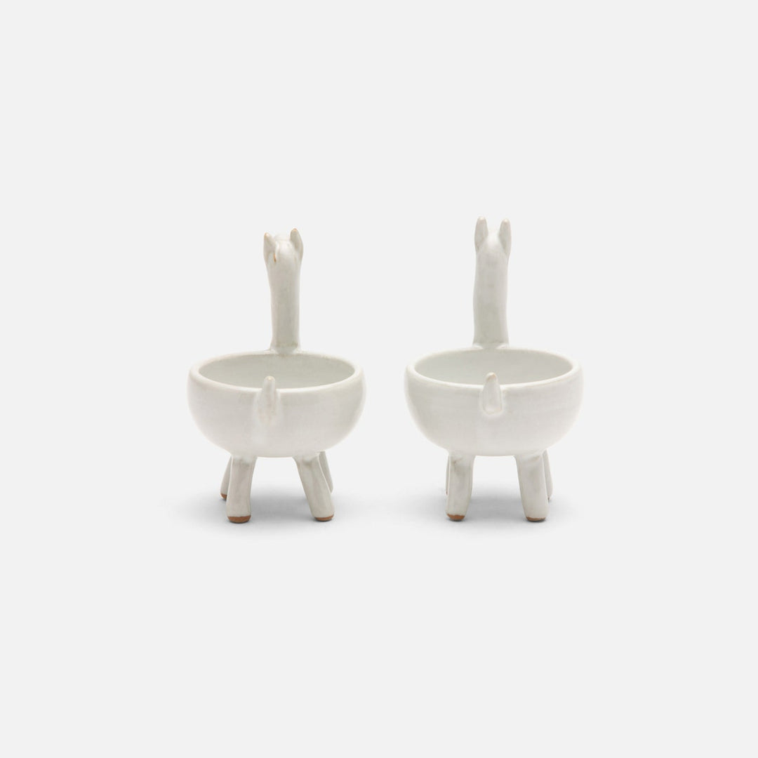 Percy White Glaze Llama Pinch Bowls Boxed Set Of 2