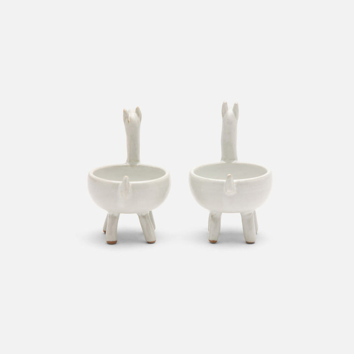 Percy White Glaze Llama Pinch Bowls Boxed Set Of 2