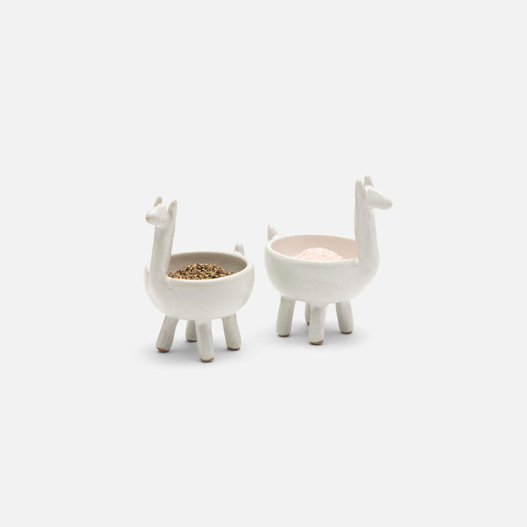 Percy White Glaze Llama Pinch Bowls Boxed Set Of 2