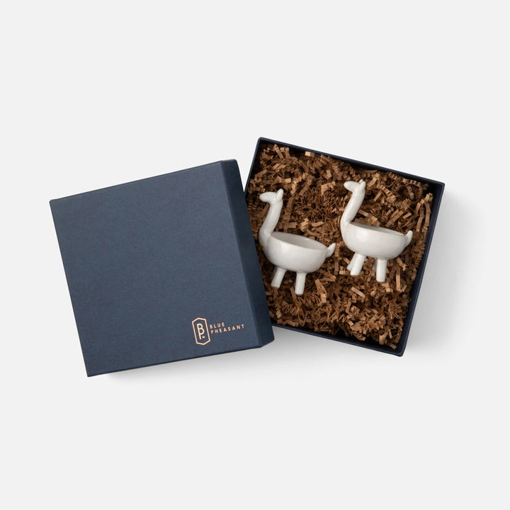 Percy White Glaze Llama Pinch Bowls Boxed Set Of 2