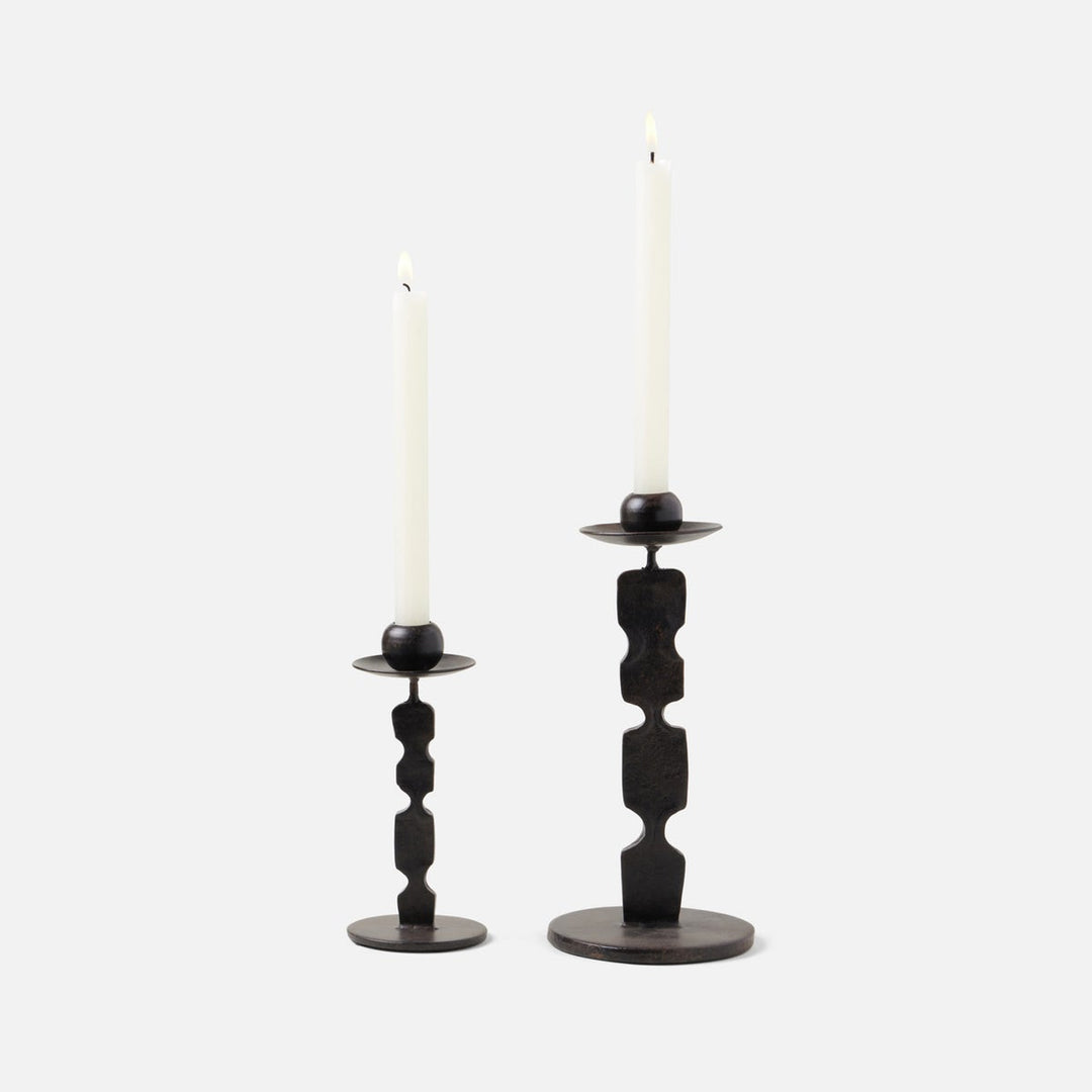 Quentin Antique Black Candle Holders With Round Base Set/2