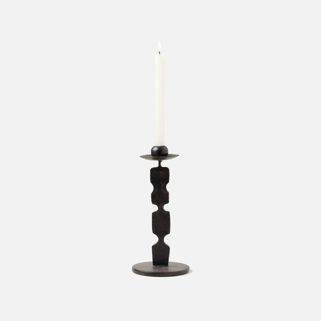 Quentin Antique Black Candle Holders With Round Base Set/2