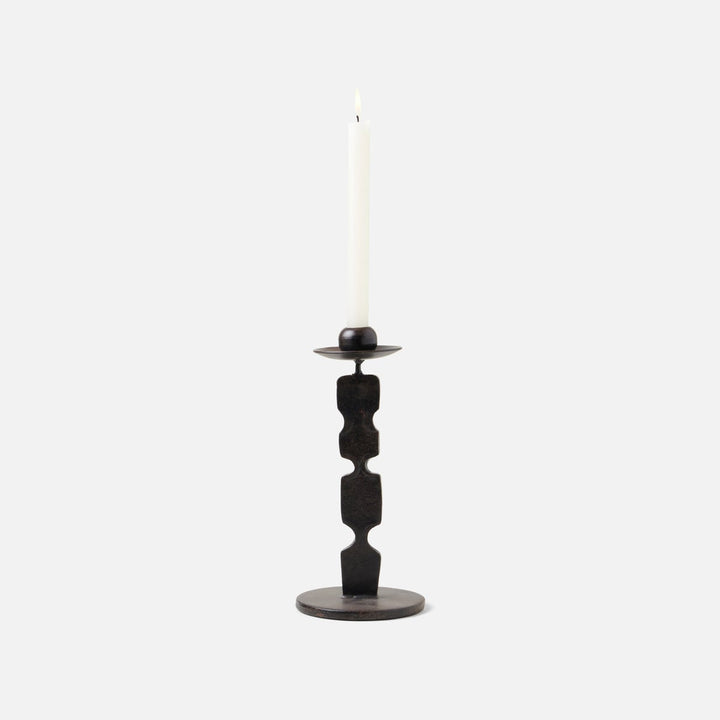 Quentin Antique Black Candle Holders With Round Base Set/2