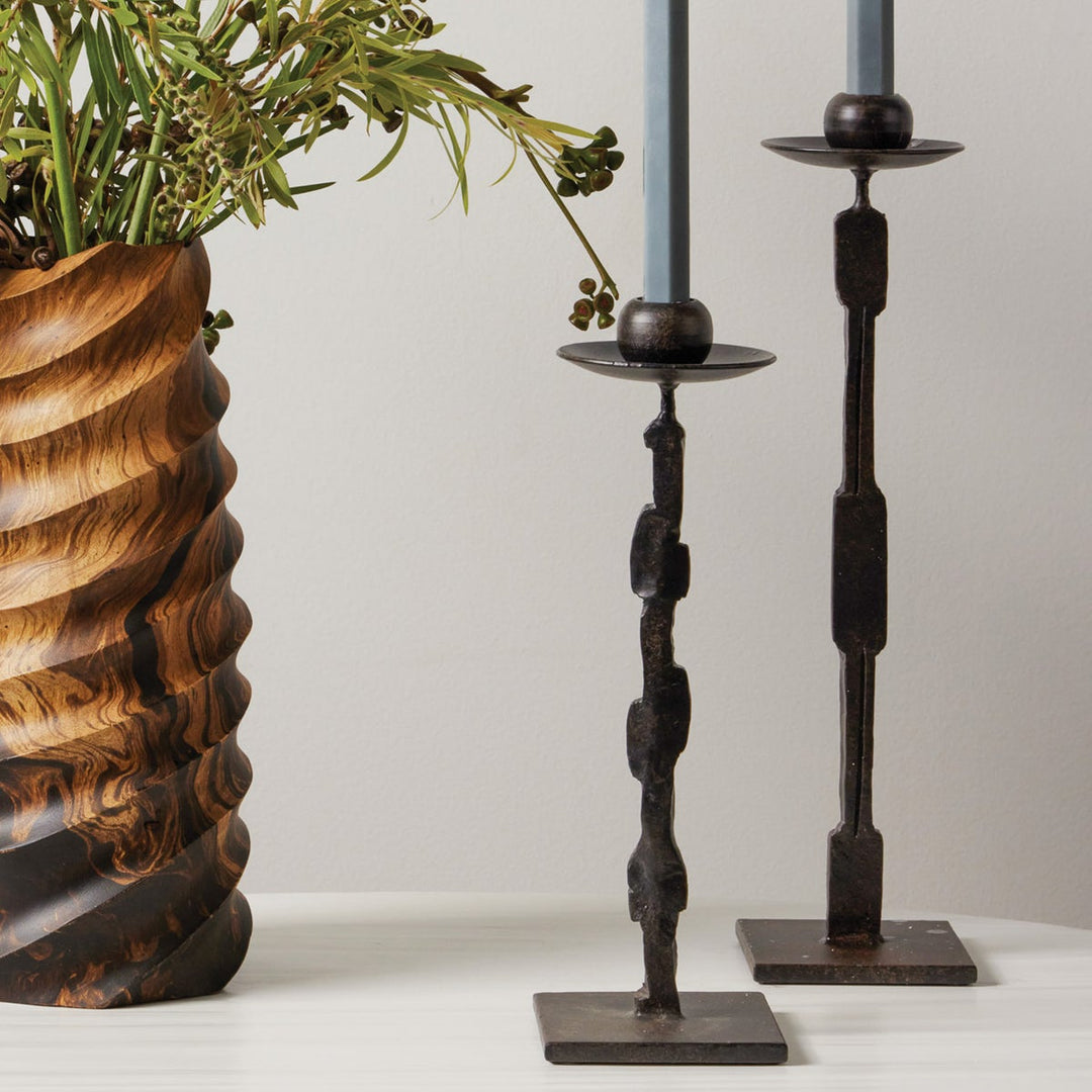 Quentin Antique Black Candle Holders With Square Base Set/2