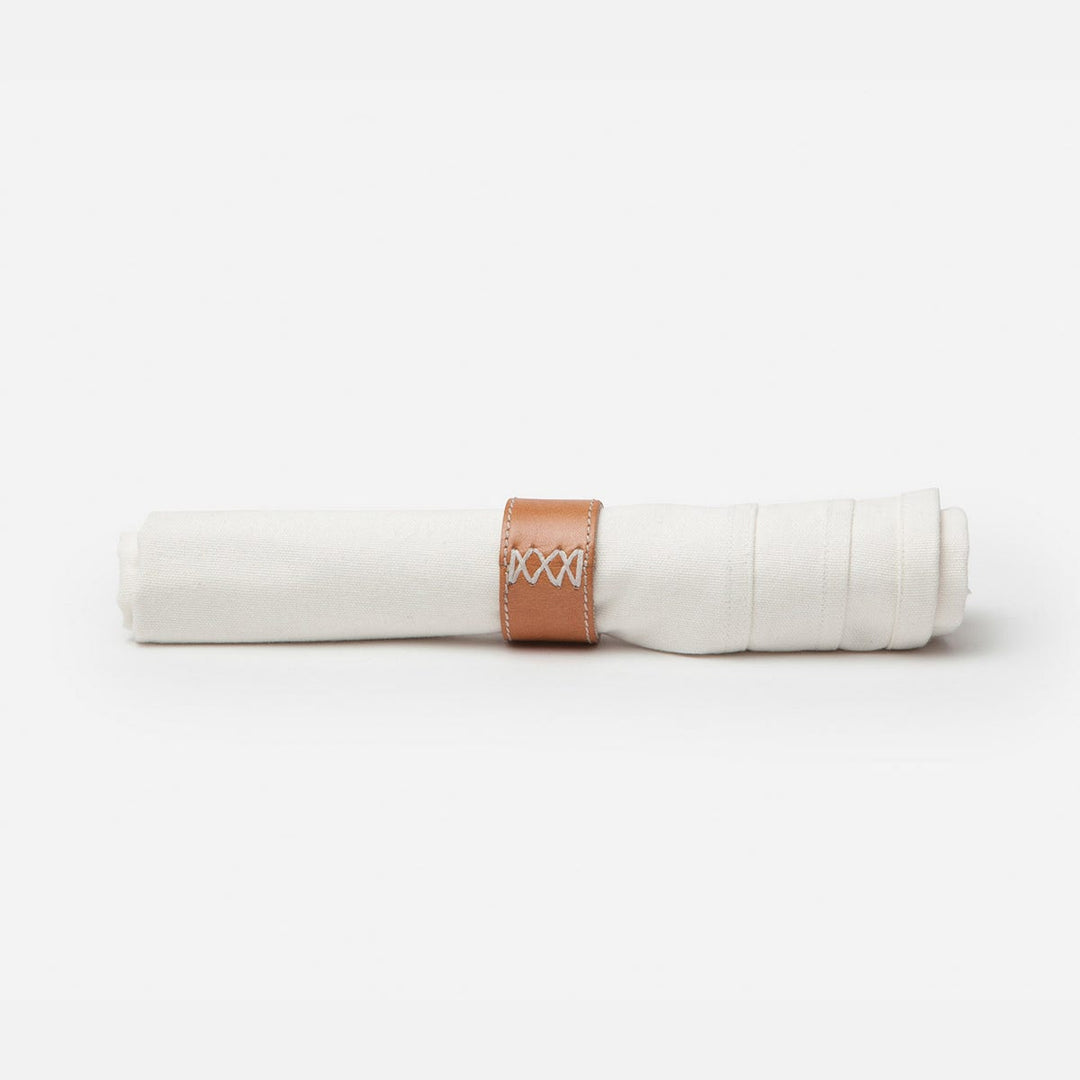 Marco Napkin Ring Aged Camel Full Grain Leather Boxed Set Of 4
