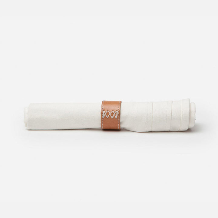 Marco Napkin Ring Aged Camel Full Grain Leather Boxed Set Of 4