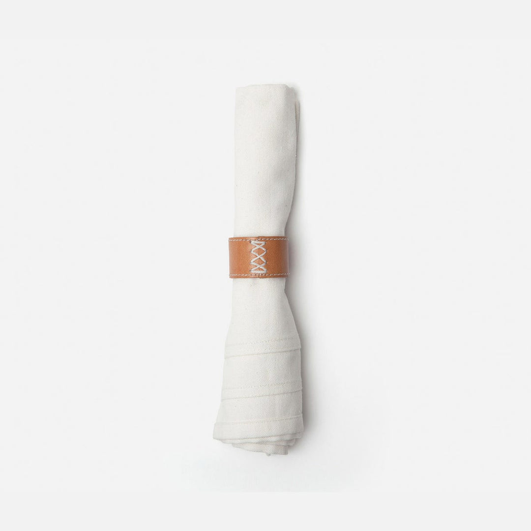 Marco Napkin Ring Aged Camel Full Grain Leather Boxed Set Of 4