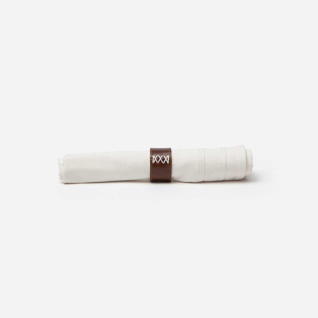 Marco Napkin Ring Tobacco Full Grain Leather Boxed Set Of 4