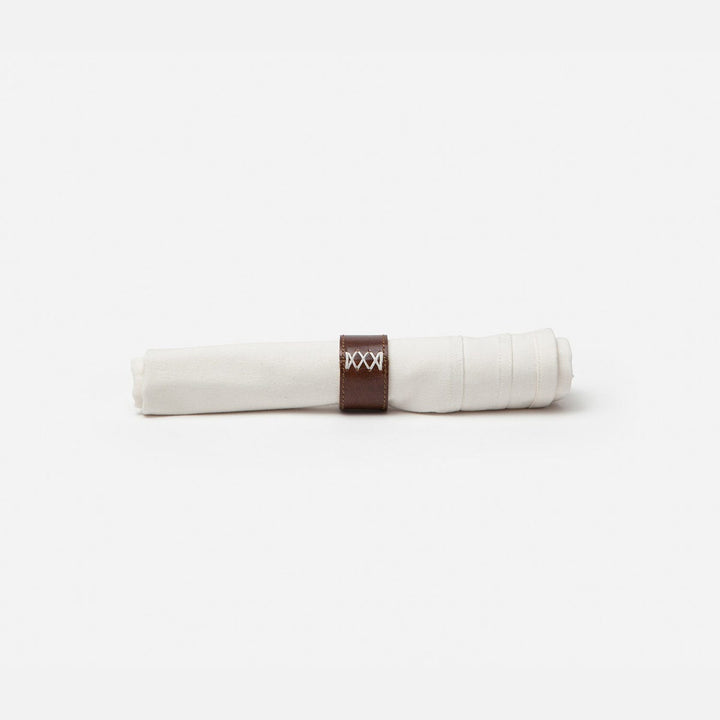 Marco Napkin Ring Tobacco Full Grain Leather Boxed Set Of 4