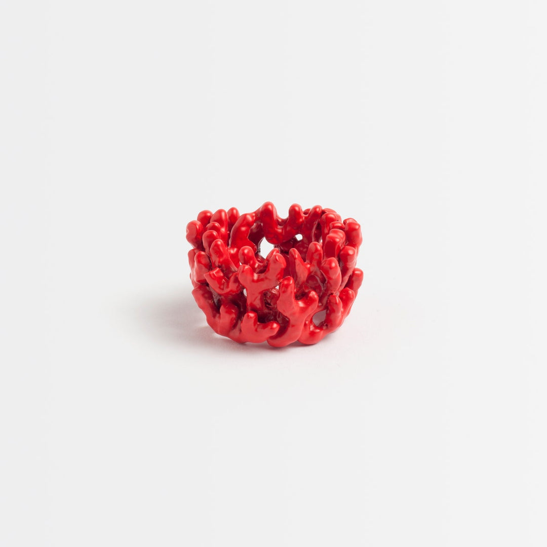 Sasha Red Coated Coral Napkin Ring Brass Boxed Set Of 4