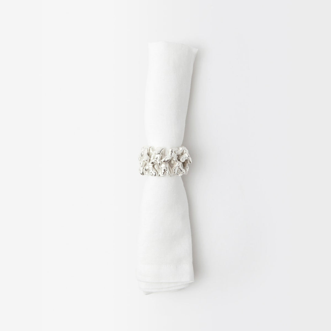 Sasha Shiny Silver Coral Napkin Ring Brass Boxed Set Of 4