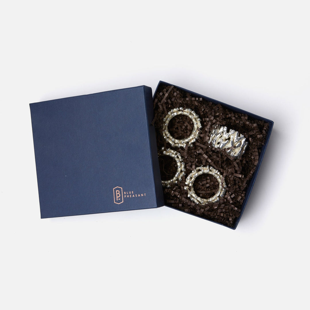 Sasha Shiny Silver Coral Napkin Ring Brass Boxed Set Of 4