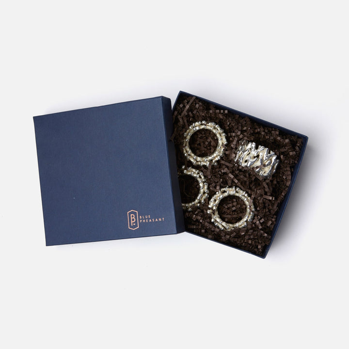 Sasha Shiny Silver Coral Napkin Ring Brass Boxed Set Of 4