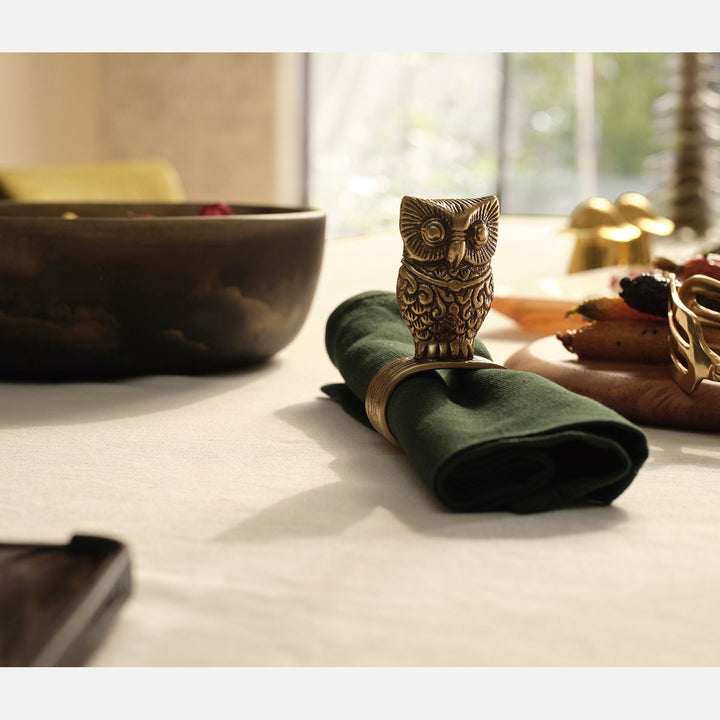 Archibald Antique Brass Owl Napkin Ring Metal Pack/4 Boxed