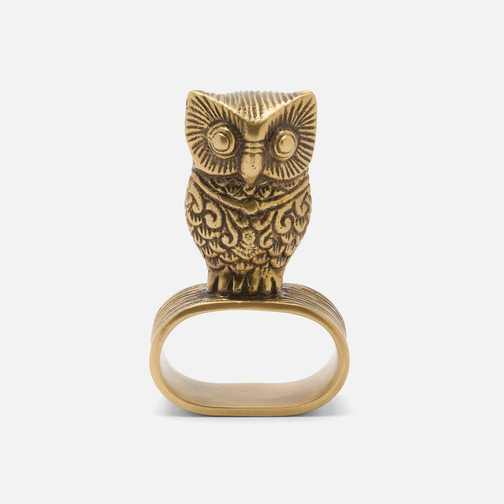 Archibald Antique Brass Owl Napkin Ring Metal Pack/4 Boxed