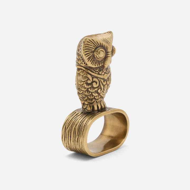 Archibald Antique Brass Owl Napkin Ring Metal Pack/4 Boxed