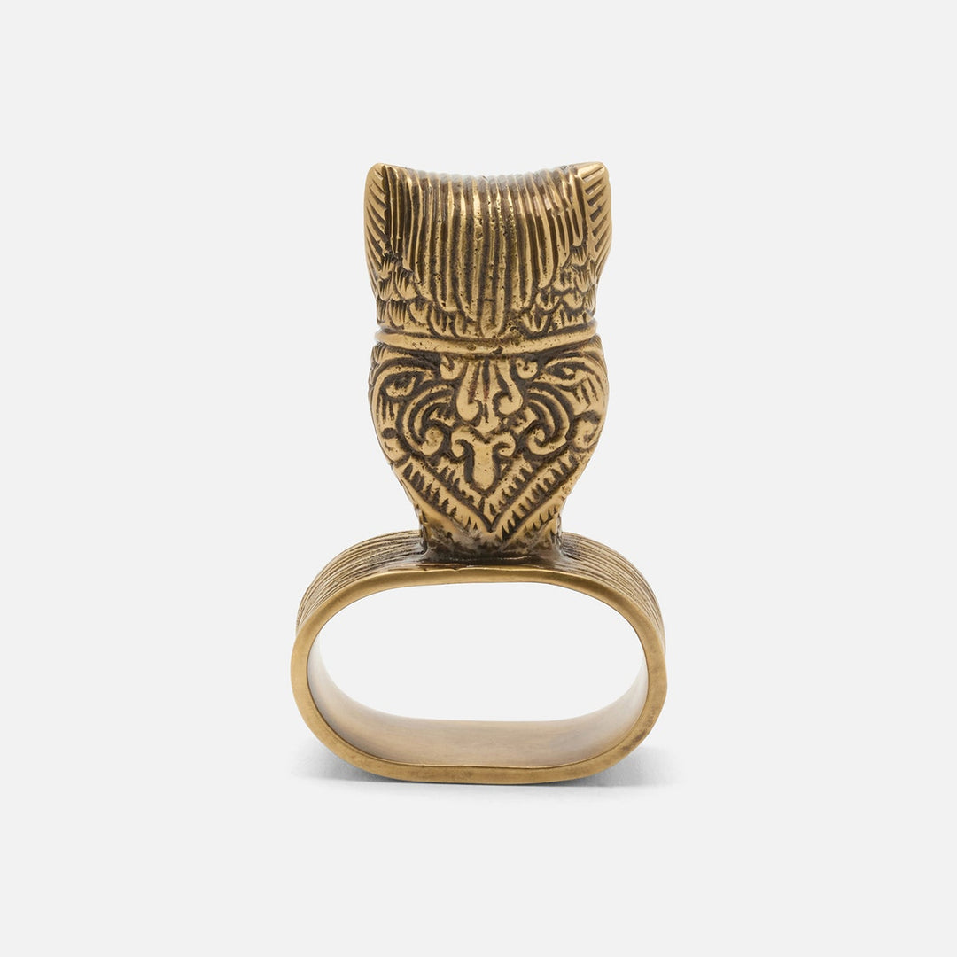 Archibald Antique Brass Owl Napkin Ring Metal Pack/4 Boxed
