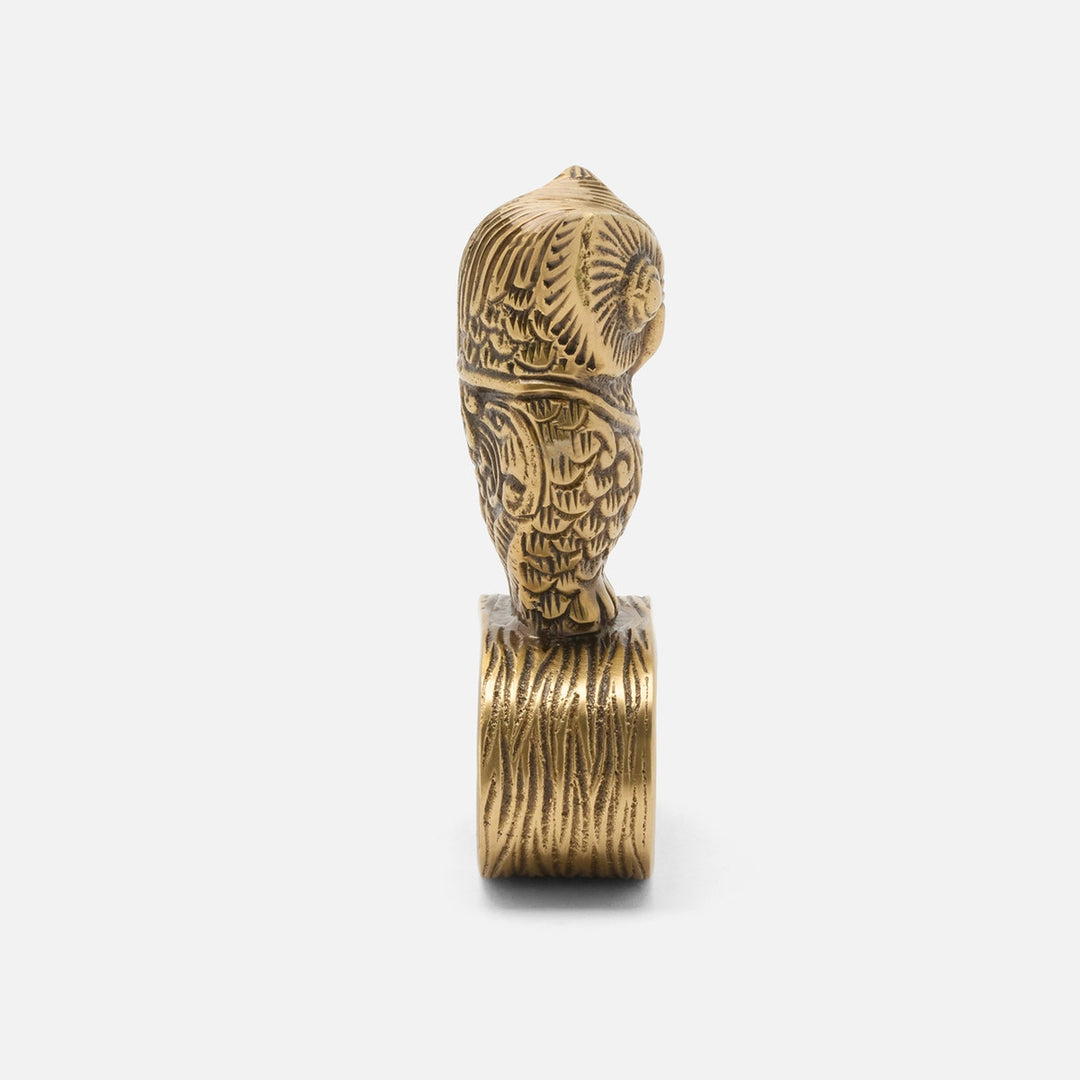 Archibald Antique Brass Owl Napkin Ring Metal Pack/4 Boxed