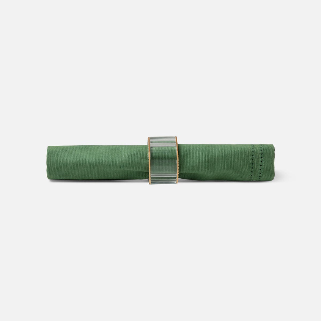 Arthur Aged Camel Napkin Ring Full-Grain Leather/Clear Glass Crystal Boxed Set Of 4