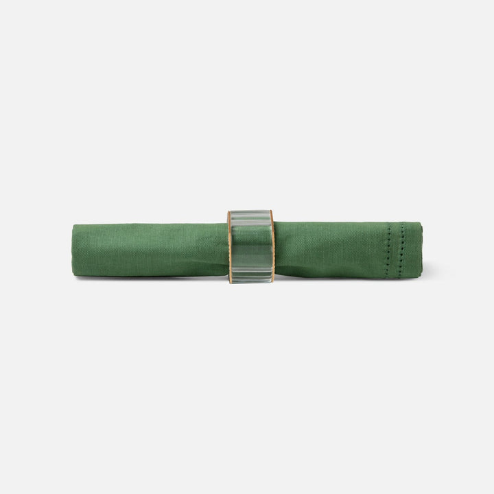 Arthur Aged Camel Napkin Ring Full-Grain Leather/Clear Glass Crystal Boxed Set Of 4