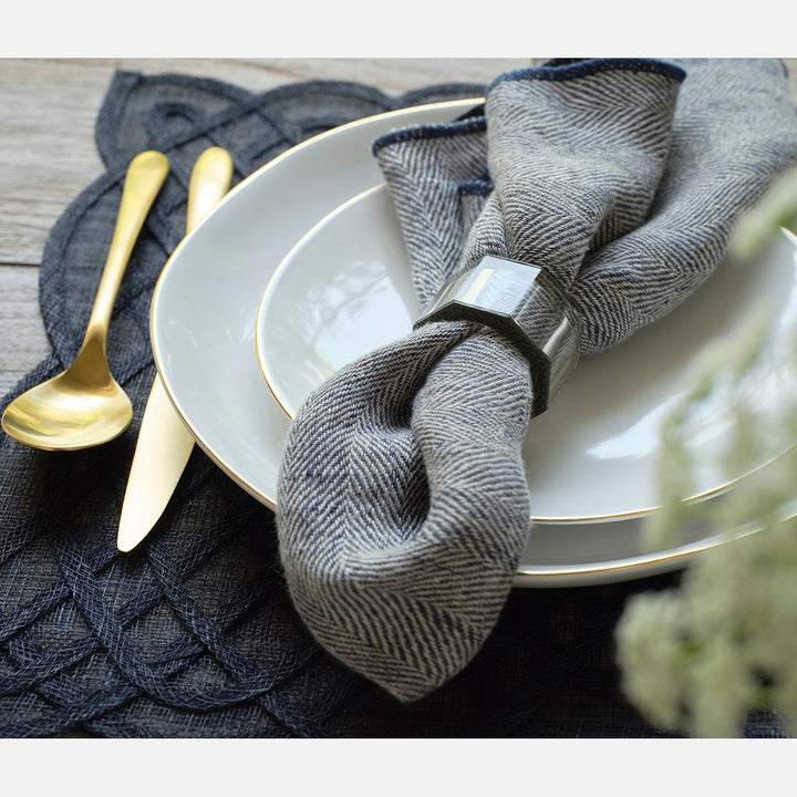 Arthur Forest Green Napkin Ring Full-Grain Leather/Clear Glass Crystal Boxed Set Of 4