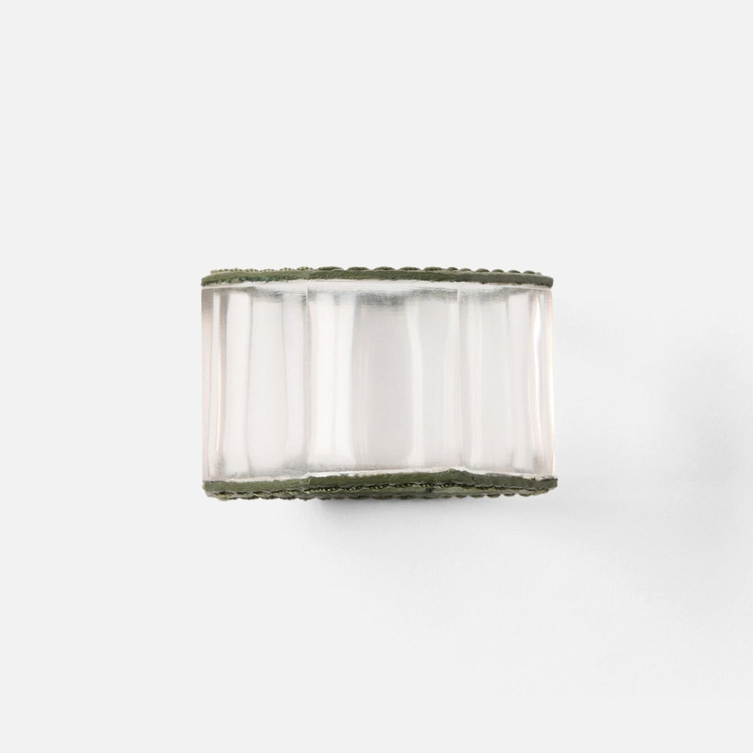 Arthur Forest Green Napkin Ring Full-Grain Leather/Clear Glass Crystal Boxed Set Of 4