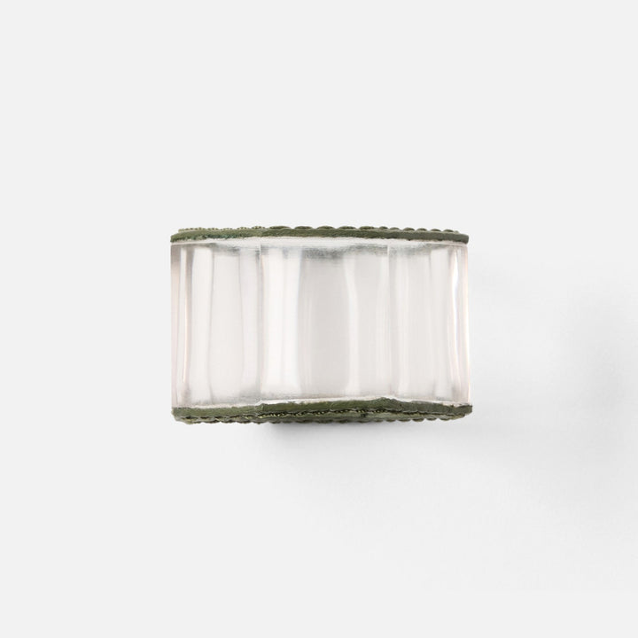 Arthur Forest Green Napkin Ring Full-Grain Leather/Clear Glass Crystal Boxed Set Of 4