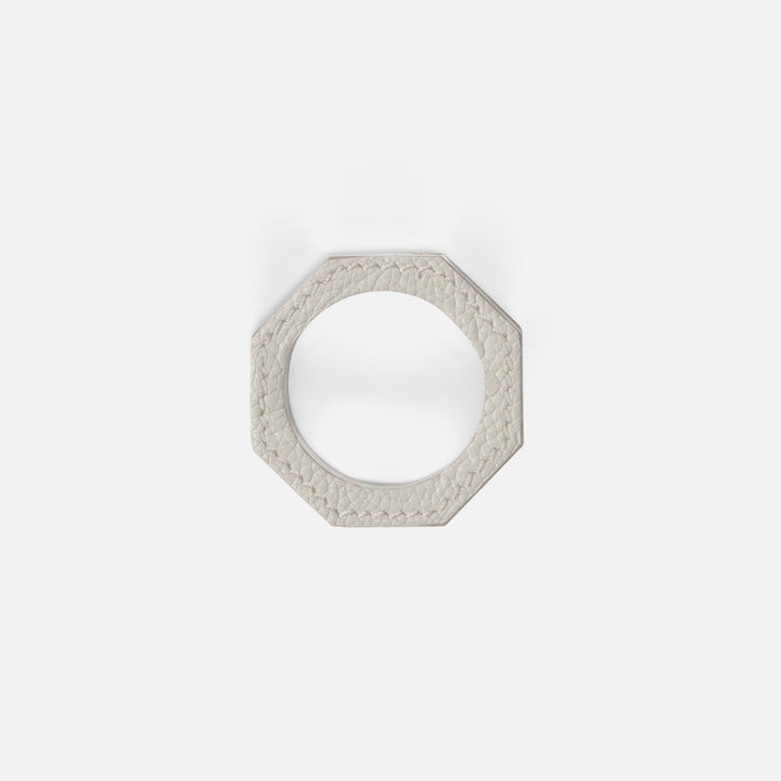 Arthur Light Gray Napkin Ring Full-Grain Leather/Clear Glass Crystal Boxed Set Of 4
