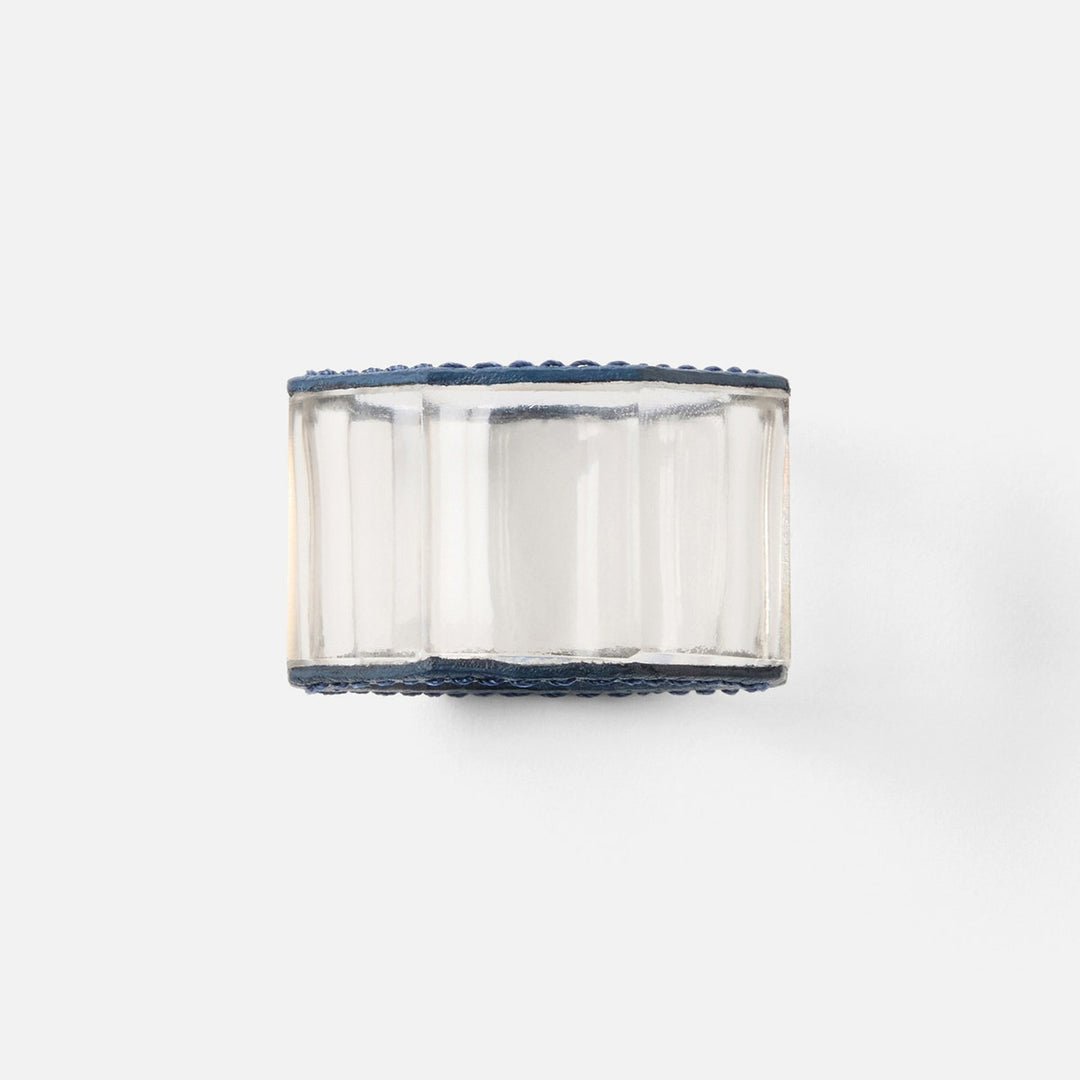 Arthur Navy Napkin Ring Full-Grain Leather/Clear Glass Crystal Boxed Set Of 4