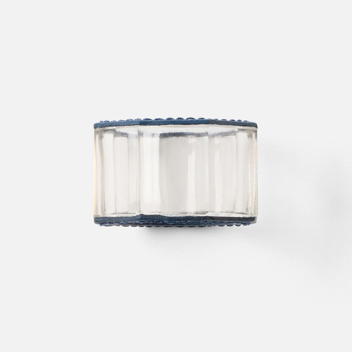 Arthur Navy Napkin Ring Full-Grain Leather/Clear Glass Crystal Boxed Set Of 4