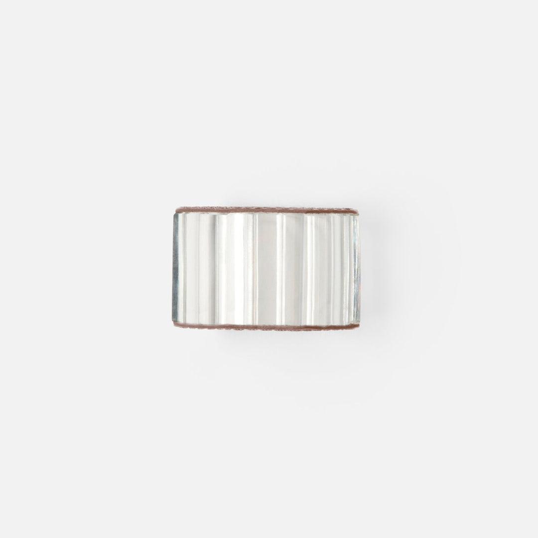 Arthur Tobacco Napkin Ring Full-Grain Leather/Clear Glass Crystal Boxed Set Of 4