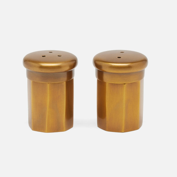 Duke Antique Brass Set Of 2 Salt And Pepper Shakers Metal Boxed