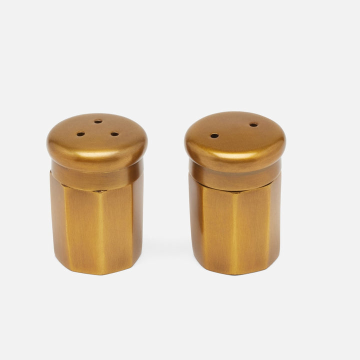 Duke Antique Brass Set Of 2 Salt And Pepper Shakers Mini Metal Boxed