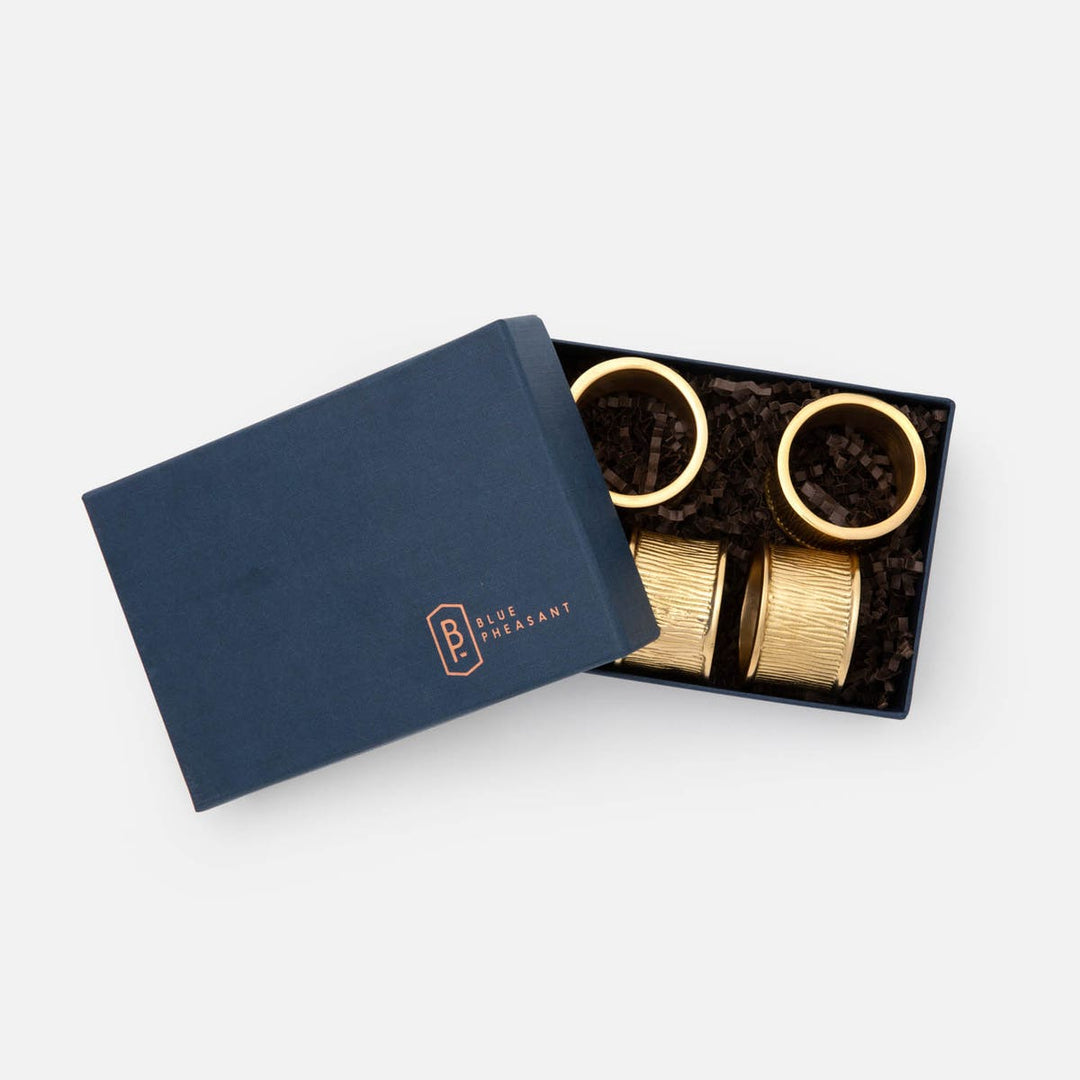 Ellery Gold Napkin Ring Brass Boxed Set Of 4