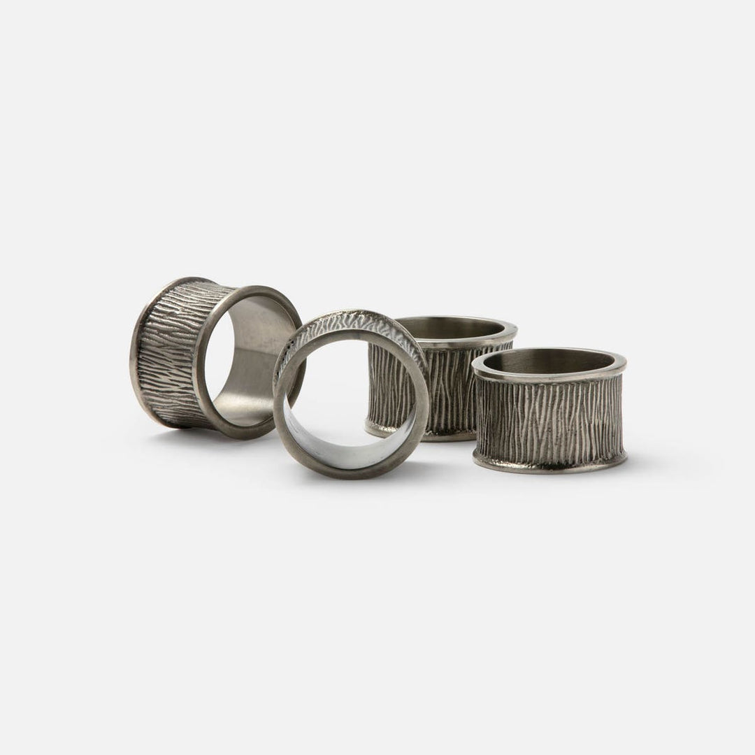 Ellery Antiqued Pewter Napkin Ring Brass Boxed Set Of 4