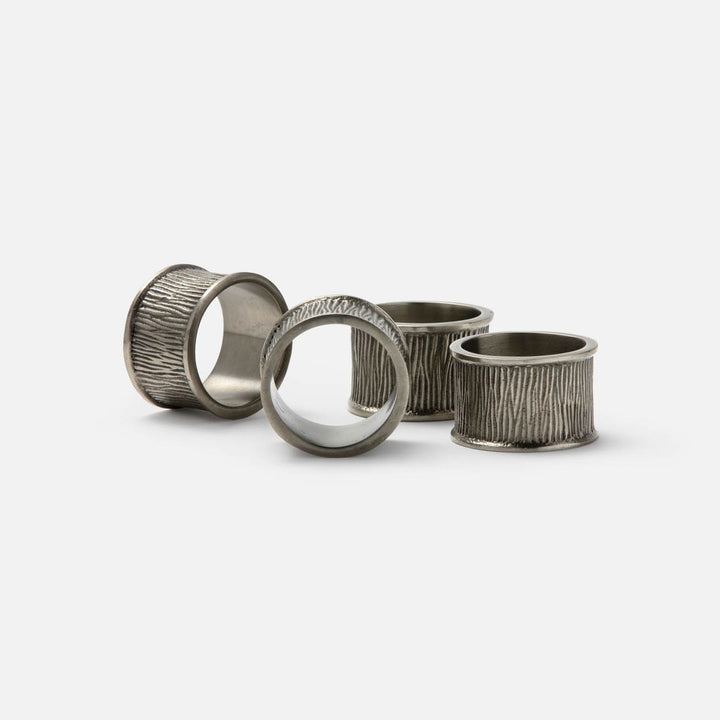 Ellery Antiqued Pewter Napkin Ring Brass Boxed Set Of 4