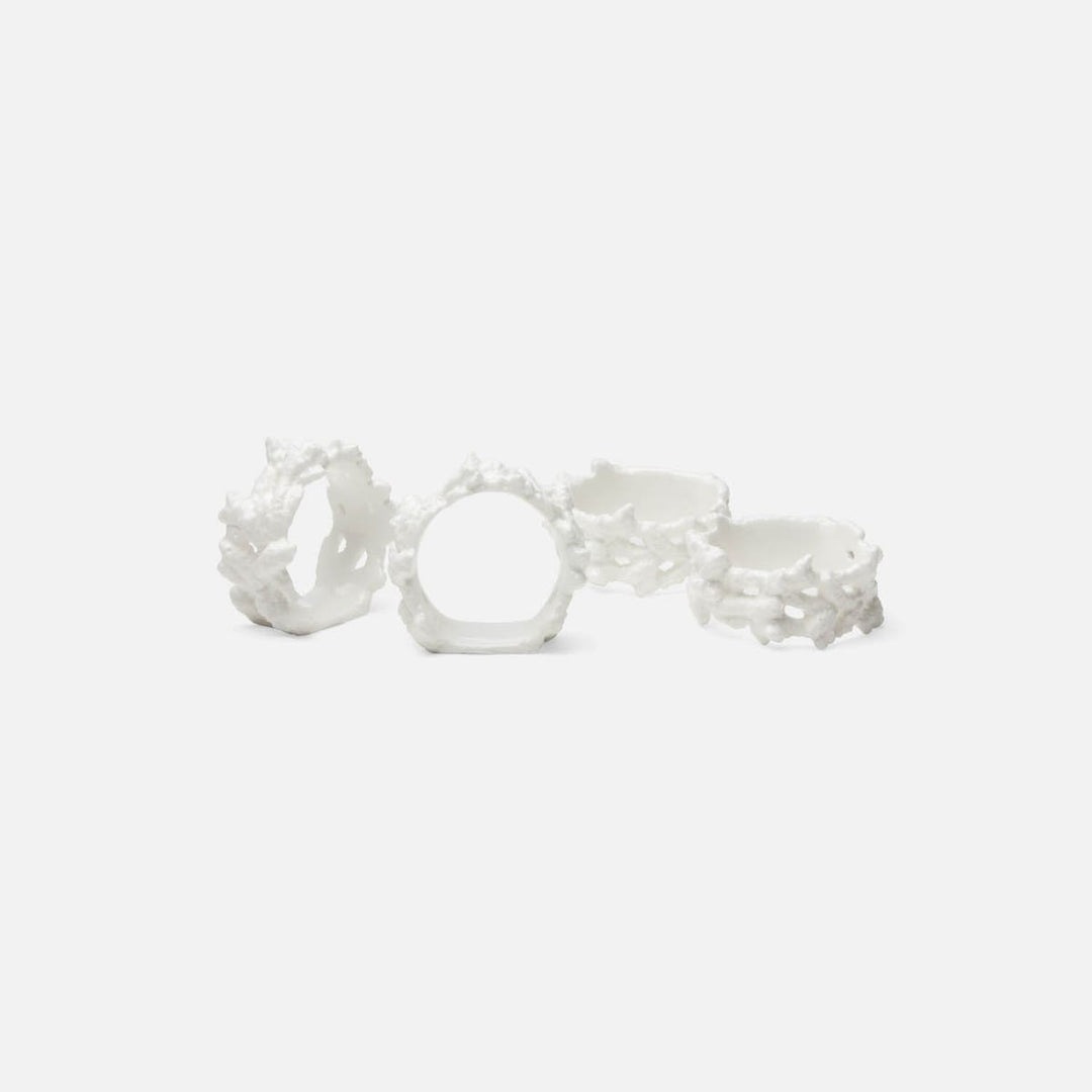 Greta White Porcelain Coral Napkin Rings Boxed Set Of 4