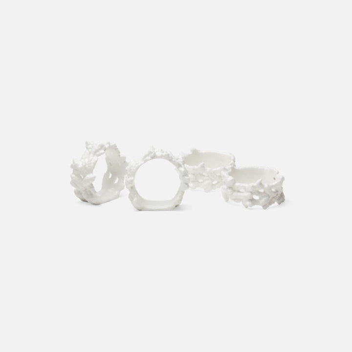 Greta White Porcelain Coral Napkin Rings Boxed Set Of 4