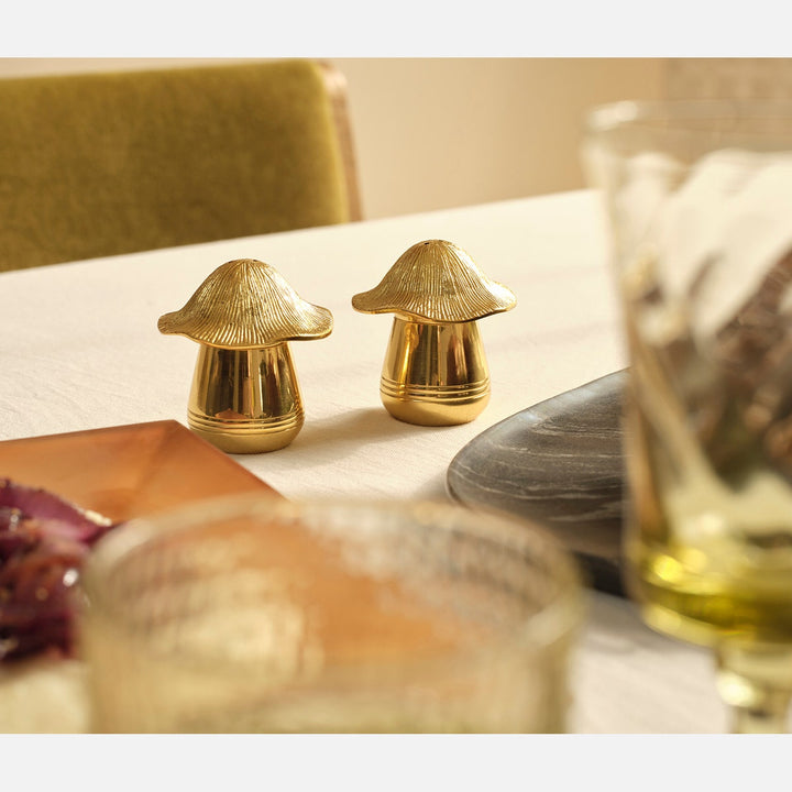 Heidi Polished Gold 1 Set Of Mushroom Salt And Pepper Shakers Brass Boxed