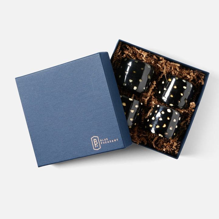 Logan Black Napkin Ring Horn Boxed Set Of 4