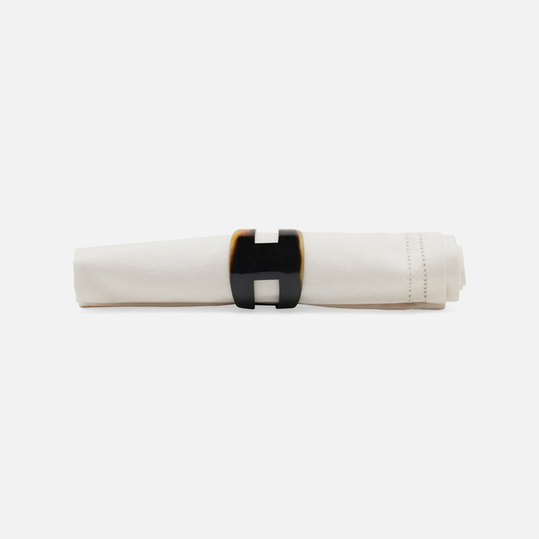 Luna Black/White Horn Napkin Ring Boxed Set Of 4