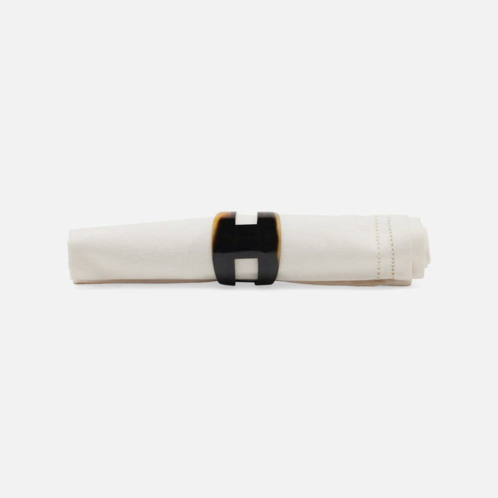 Luna Black/White Horn Napkin Ring Boxed Set Of 4
