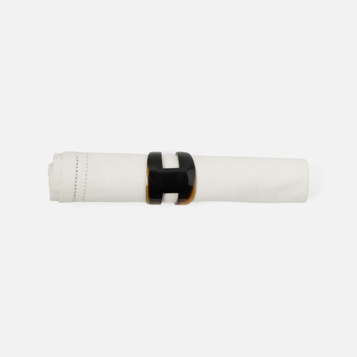 Luna Black/White Horn Napkin Ring Boxed Set Of 4
