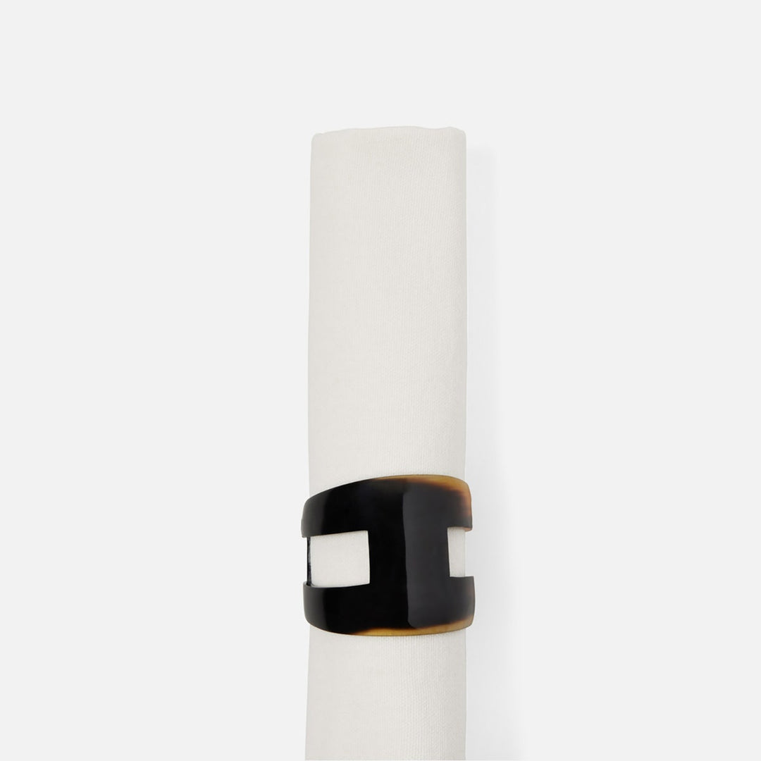Luna Black/White Horn Napkin Ring Boxed Set Of 4