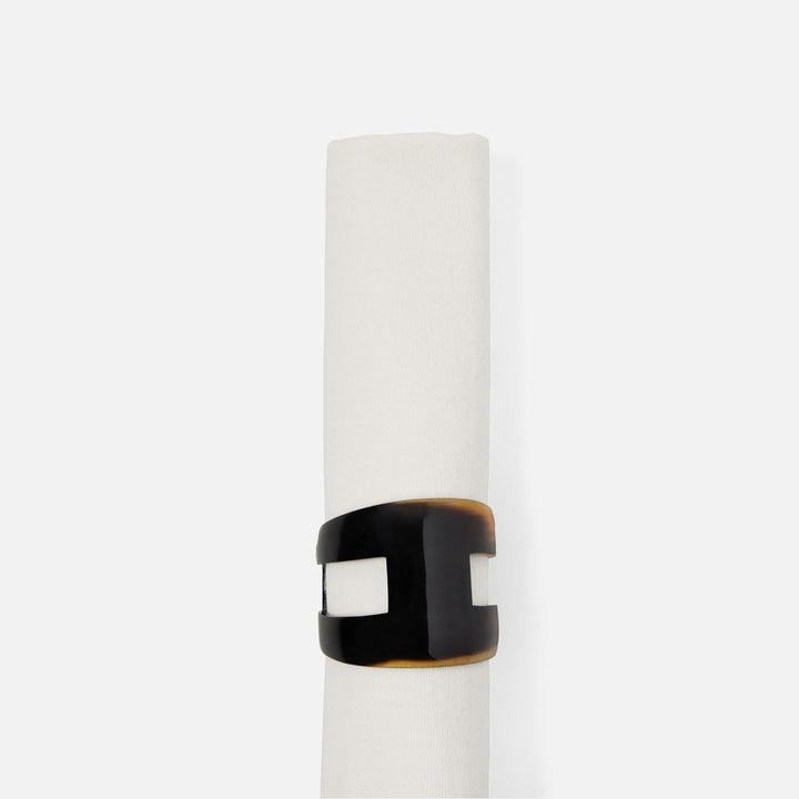 Luna Black/White Horn Napkin Ring Boxed Set Of 4