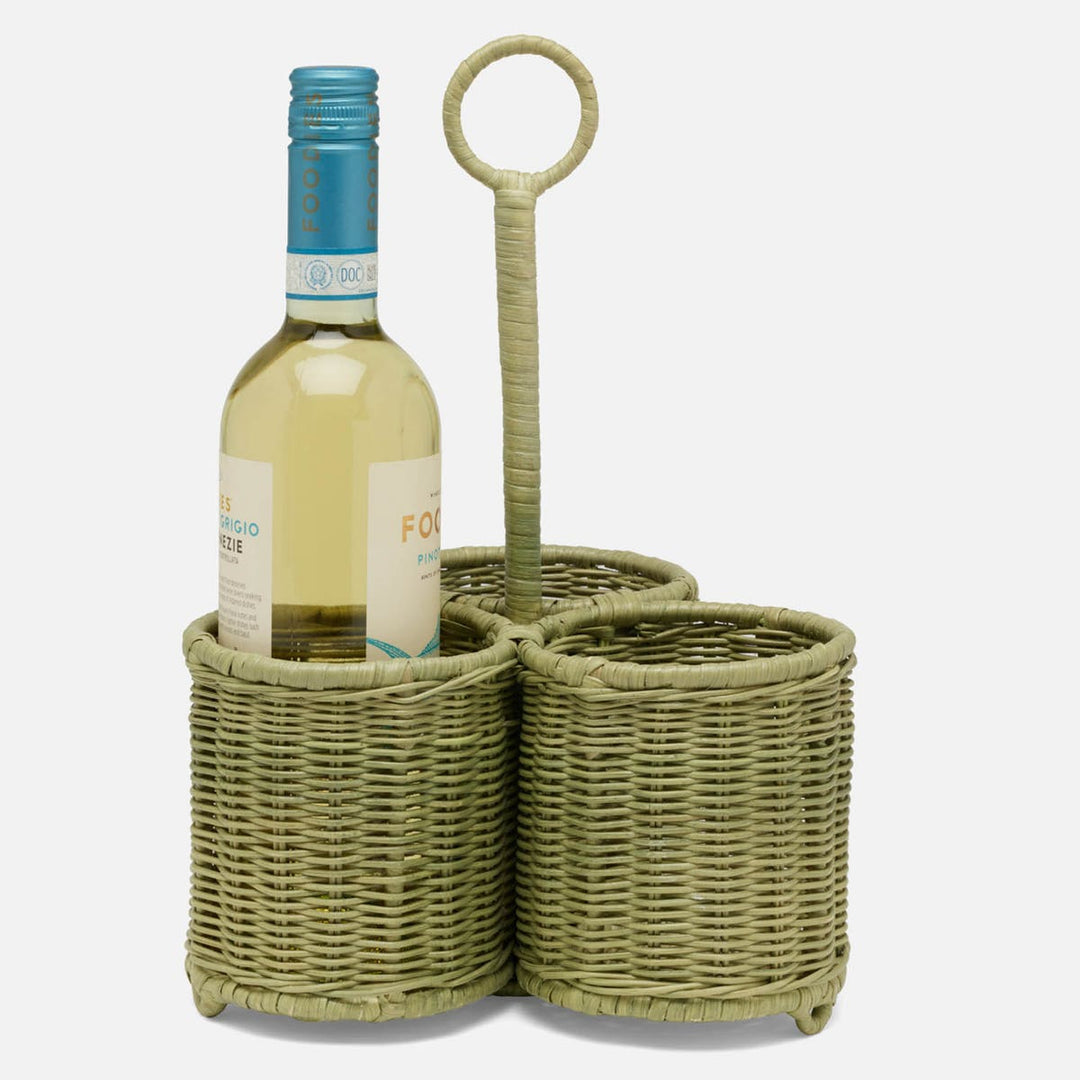 Micaela Mint Green Wine Caddy Rattan