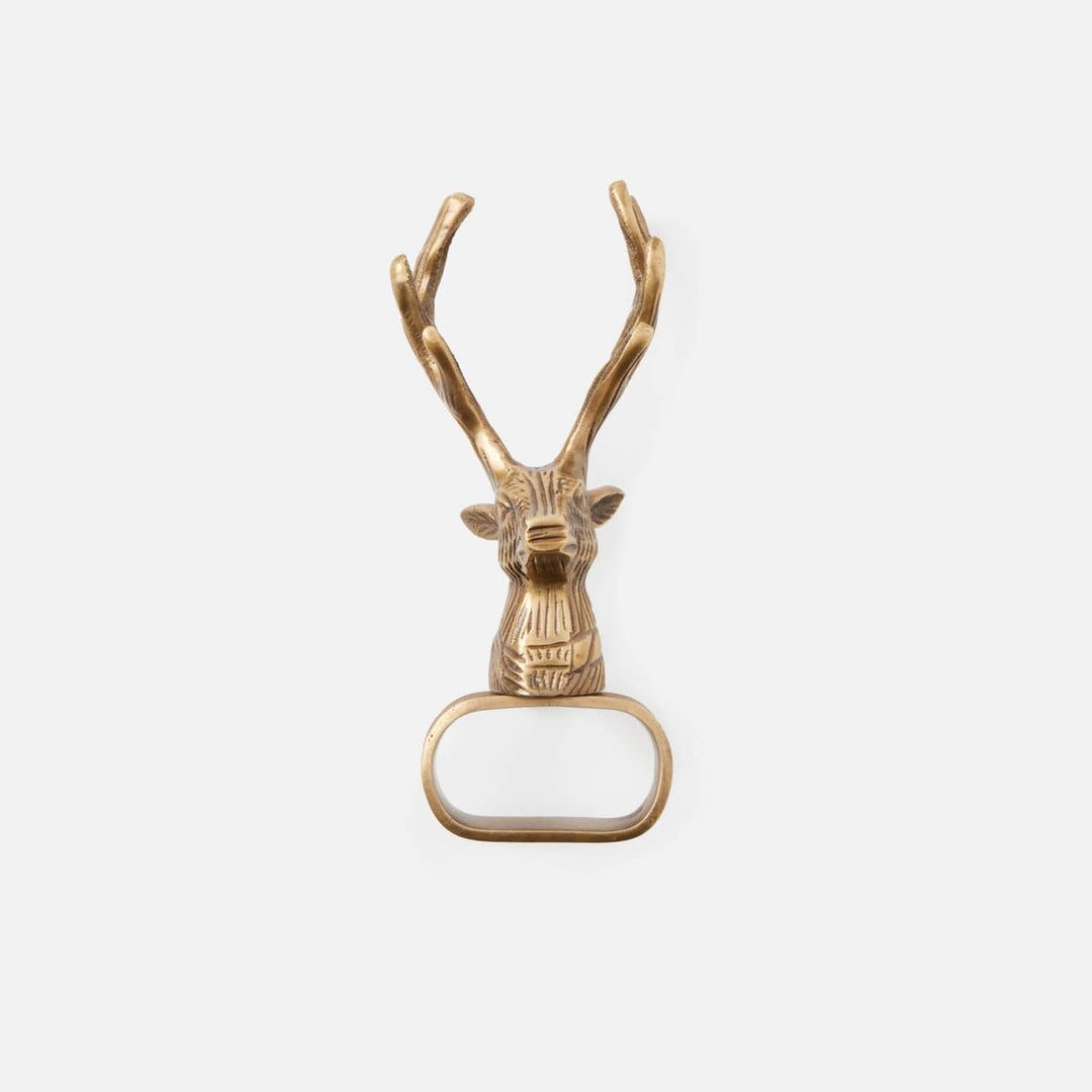 Rudolph Antique Brass Reindeer Napkin Ring Pack/4