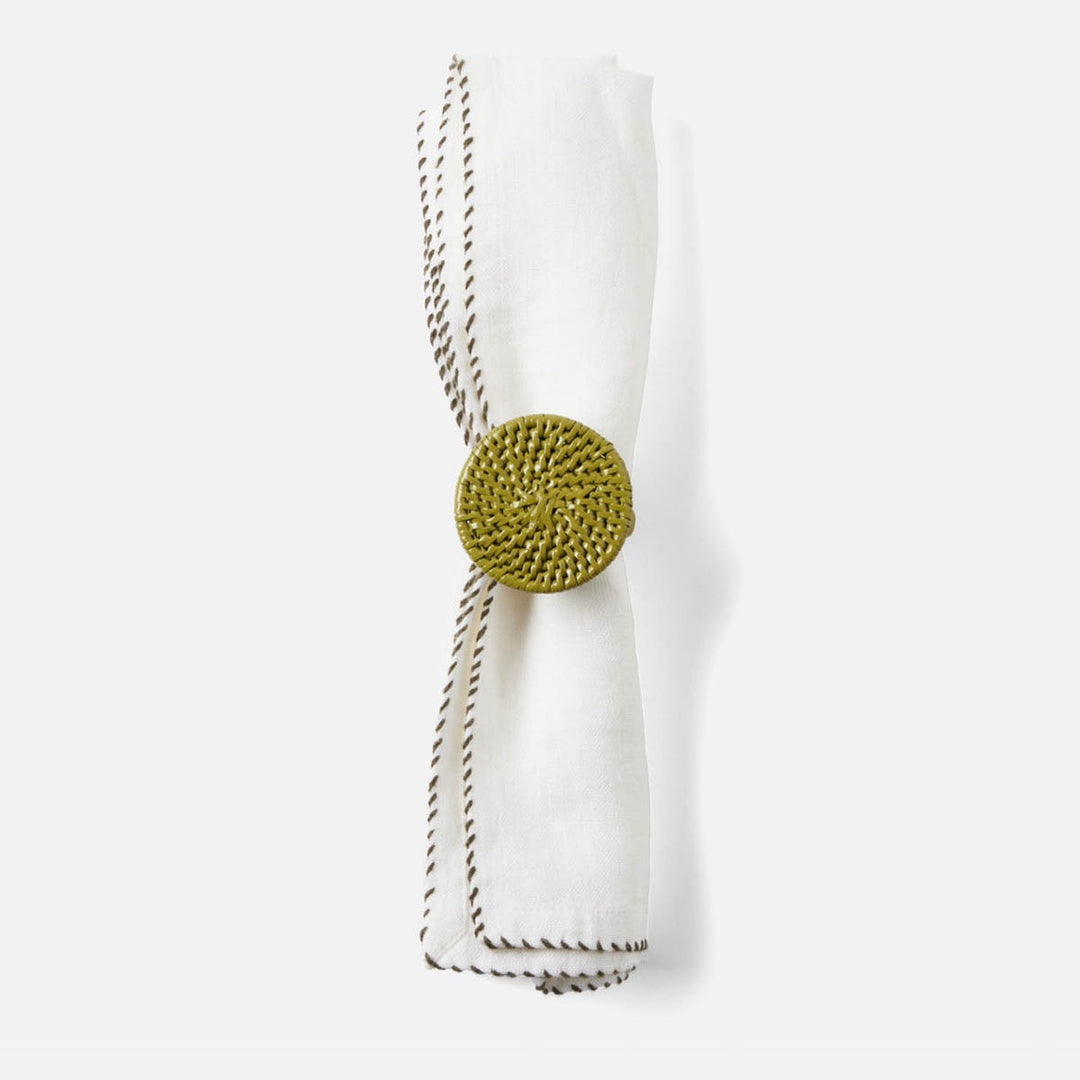 Tanya Polished Green Napkin Ring Rattan Boxed Set Of 4