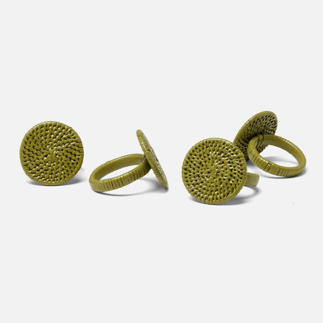 Tanya Polished Green Napkin Ring Rattan Boxed Set Of 4