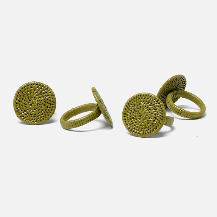 Tanya Polished Green Napkin Ring Rattan Boxed Set Of 4